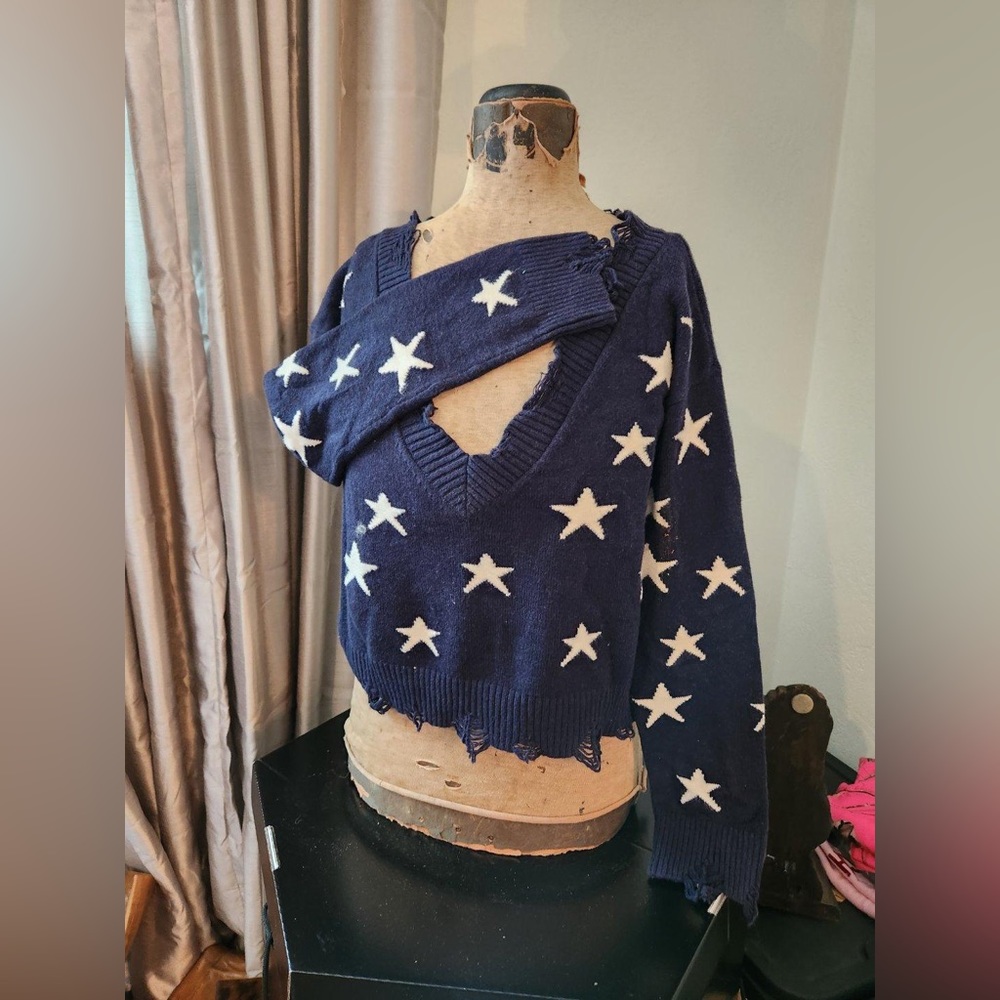 Americana Star Tattered Edge Sweater